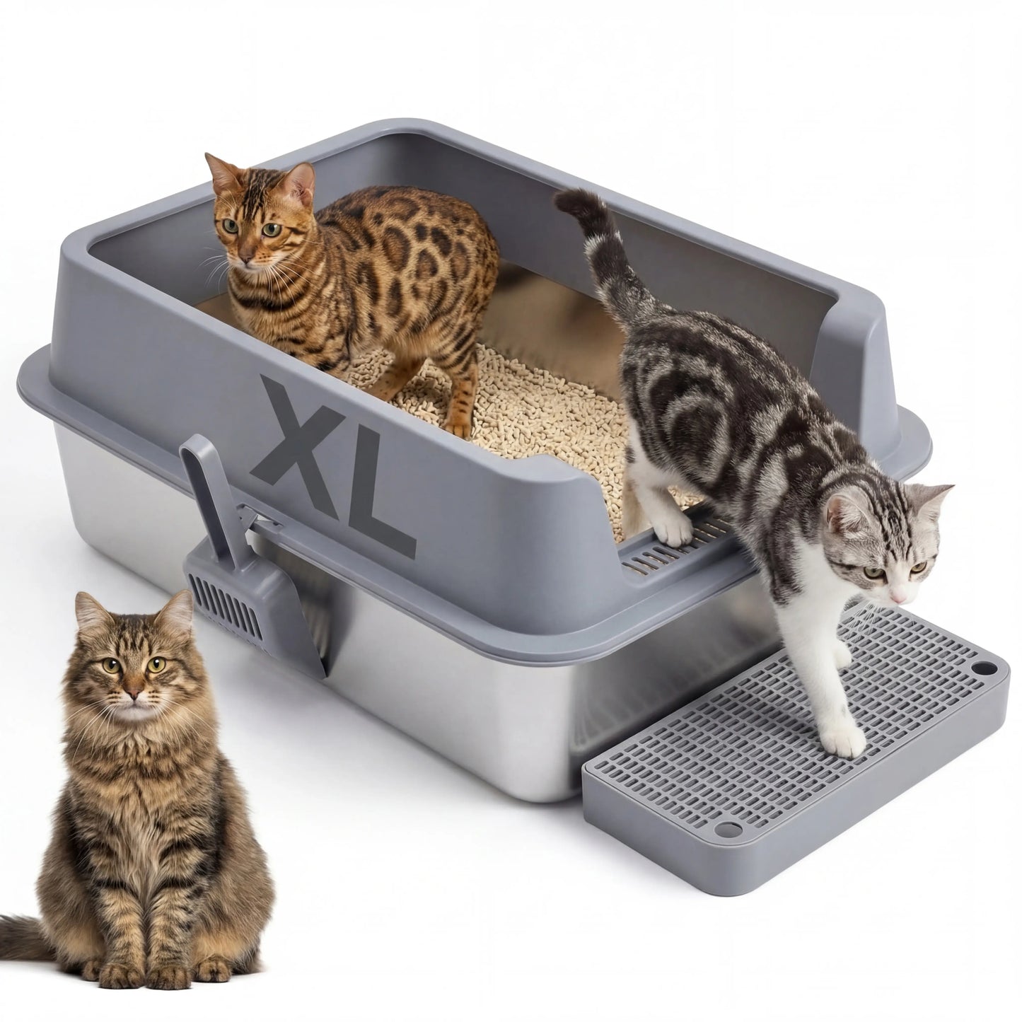 Topyangs Stainless Steel Cat Litter Box, Extra Large High Sided Litter Pan for Multi-Cat Household, Non-Stick Easy Clean Kitty Litter Basin with Free Scoop#Summervibes #Petlovers