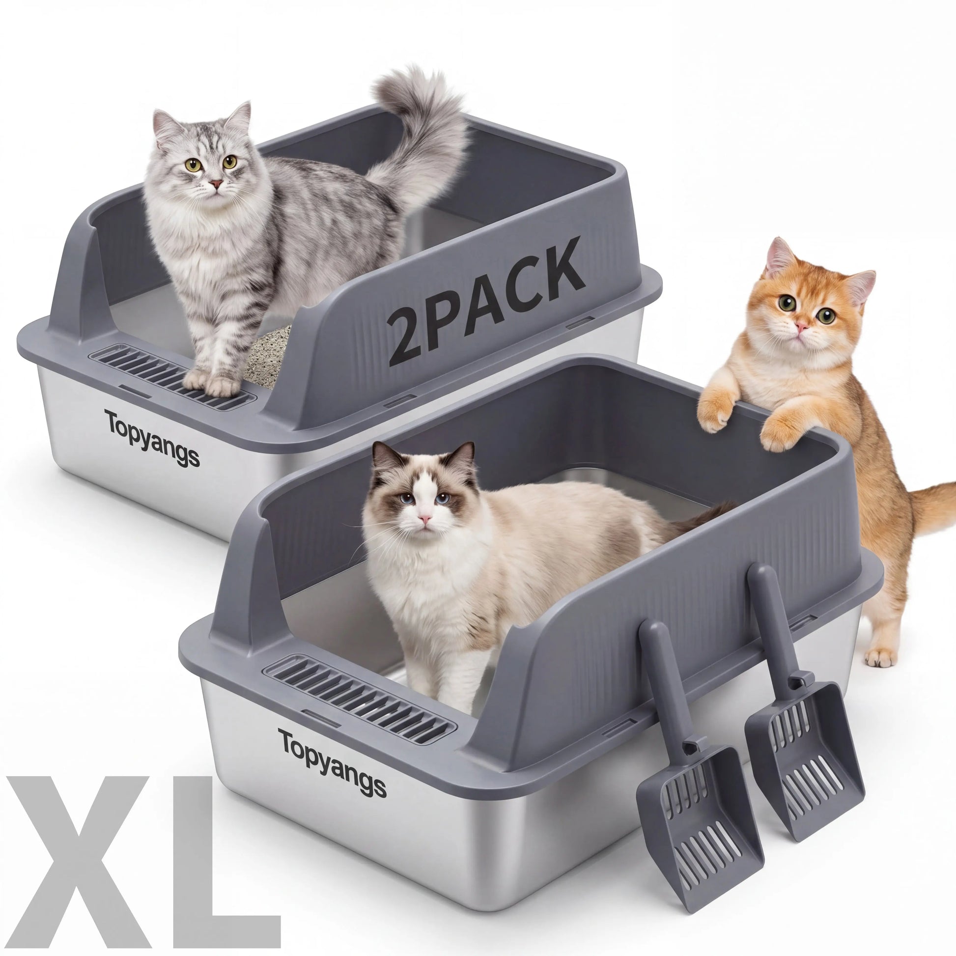 Topyangs Stainless Steel Cat Litter Box, Extra Large High Sided Litter Pan for Multi-Cat Household, Non-Stick Easy Clean Kitty Litter Basin with Free Scoop#Summervibes #Petlovers