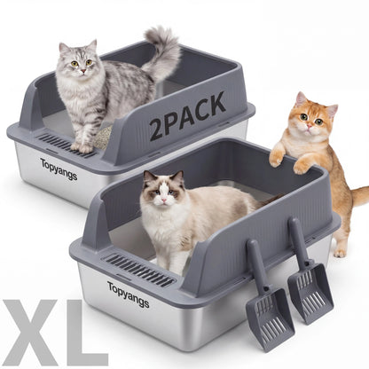 Topyangs Stainless Steel Cat Litter Box, Extra Large High Sided Litter Pan for Multi-Cat Household, Non-Stick Easy Clean Kitty Litter Basin with Free Scoop#Summervibes #Petlovers