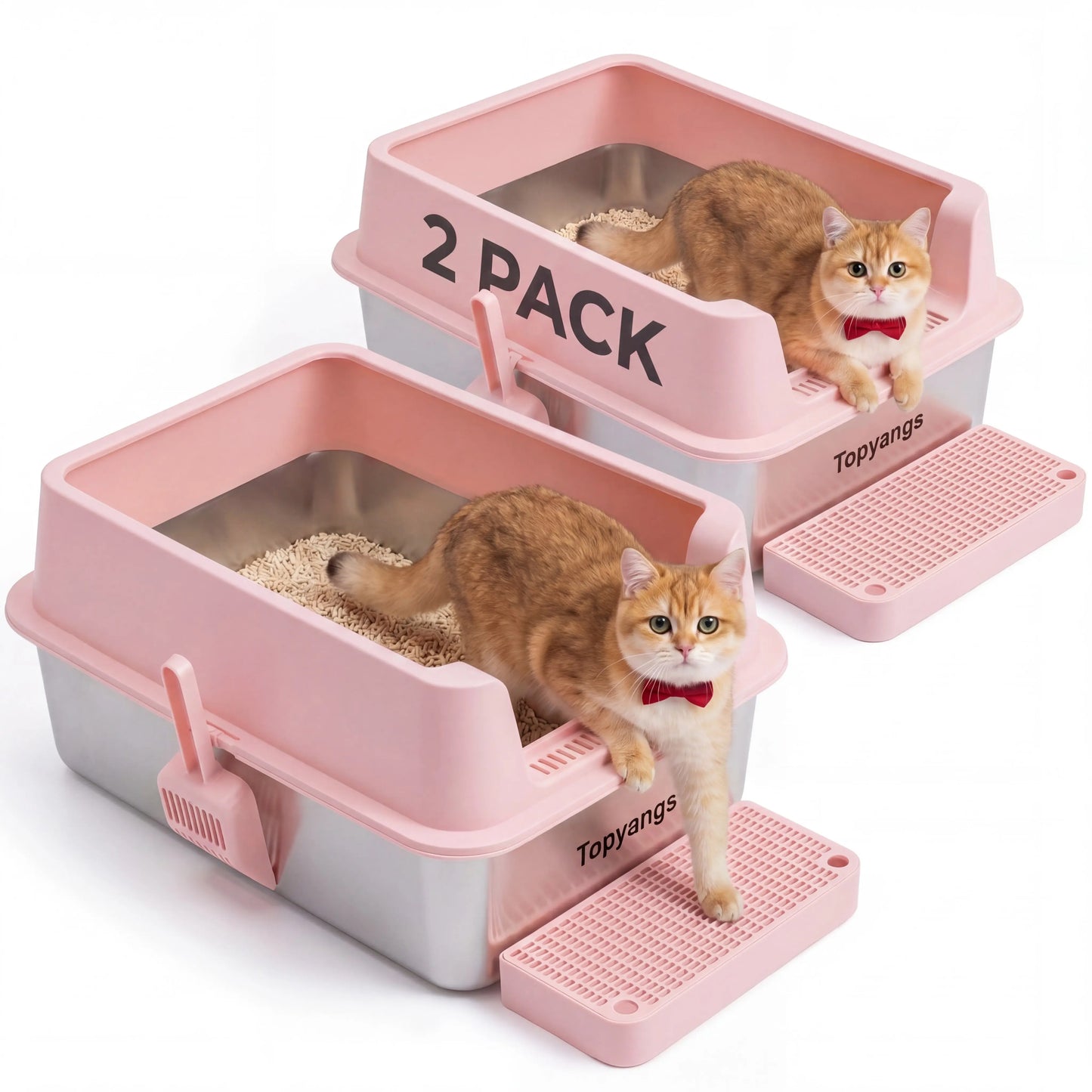 Topyangs Stainless Steel Cat Litter Box, Extra Large High Sided Litter Pan for Multi-Cat Household, Non-Stick Easy Clean Kitty Litter Basin with Free Scoop#Summervibes #Petlovers