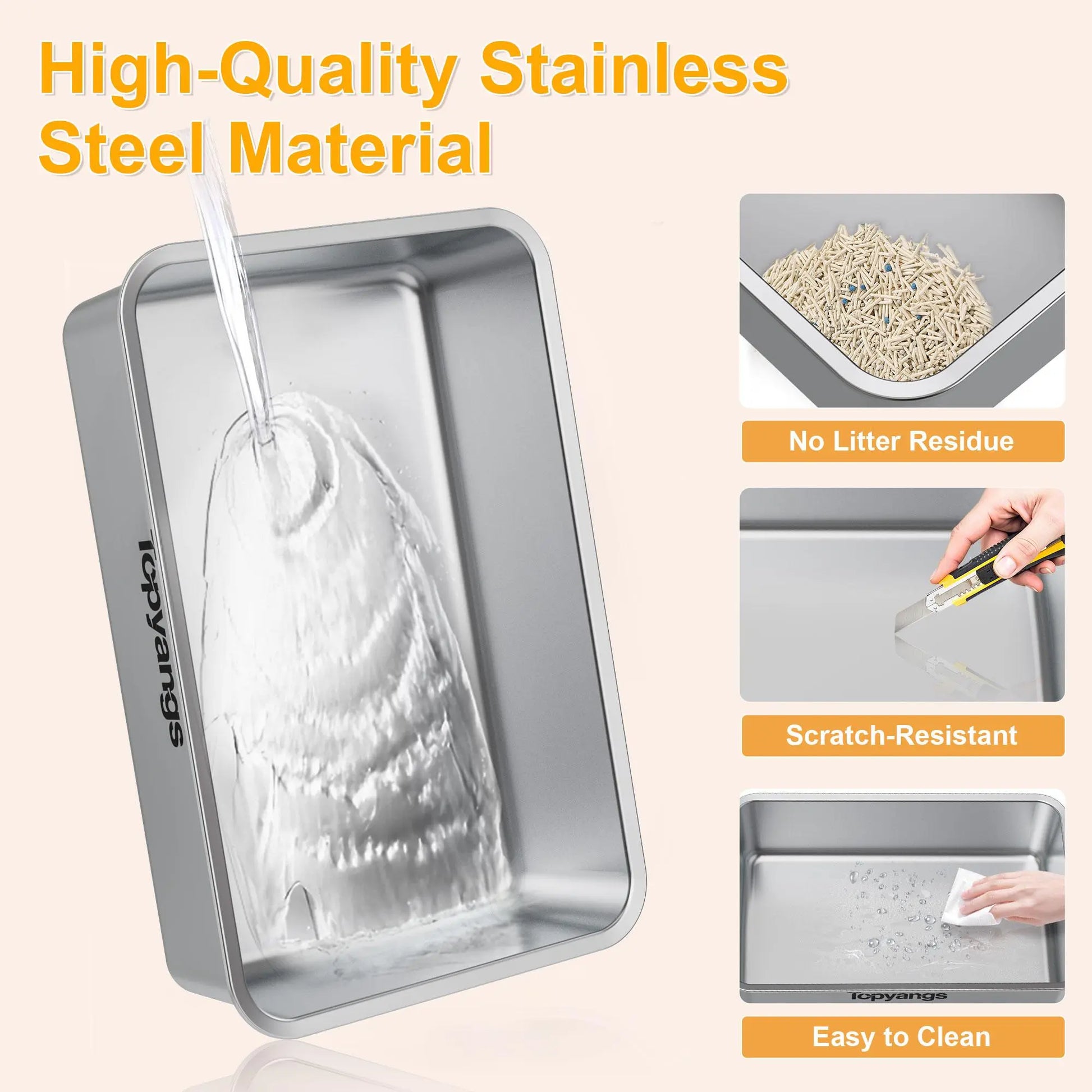 Topyangs Stainless Steel Cat Litter Box, Extra Large High Sided Litter Pan for Multi-Cat Household, Non-Stick Easy Clean Kitty Litter Basin with Free Scoop#Summervibes #Petlovers