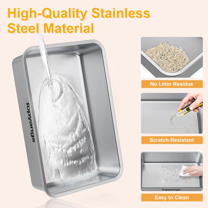 Topyangs Stainless Steel Cat Litter Box, Extra Large High Sided Litter Pan for Multi-Cat Household, Non-Stick Easy Clean Kitty Litter Basin with Free Scoop#Summervibes #Petlovers